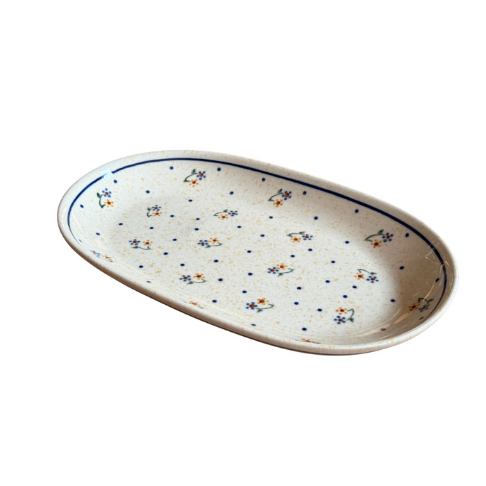 Platou oval pentru servire Little Flowers, ceramica smaltuita, pictat manual, 16,8 x 27,3 cm [3]