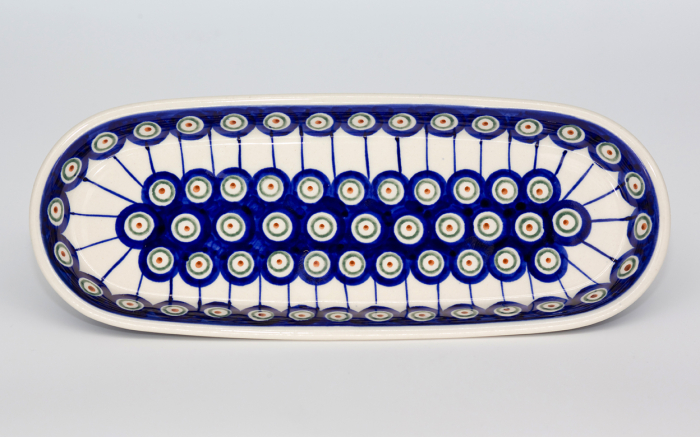Platou oval pentru servire Peacock Eyes, ceramica smaltuita, pictat manual, 11,1 x 28,3 cm [3]