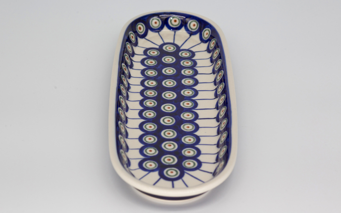 Platou oval pentru servire Peacock Eyes, ceramica smaltuita, pictat manual, 11,1 x 28,3 cm [4]