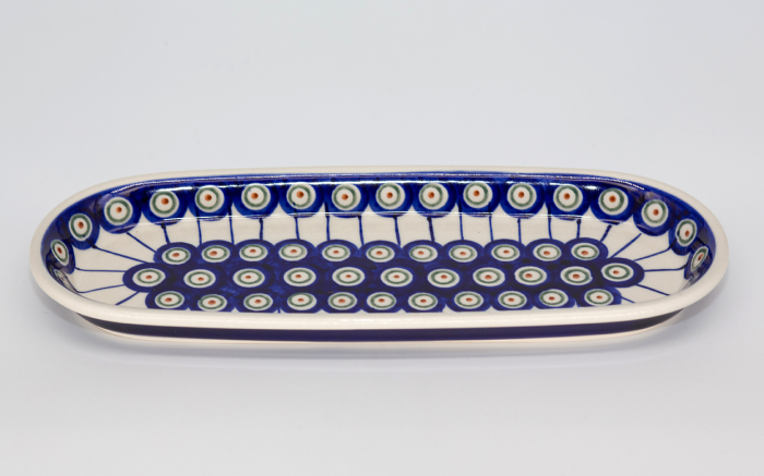 Platou oval pentru servire Peacock Eyes, ceramica smaltuita, pictat manual, 11,1 x 28,3 cm [2]