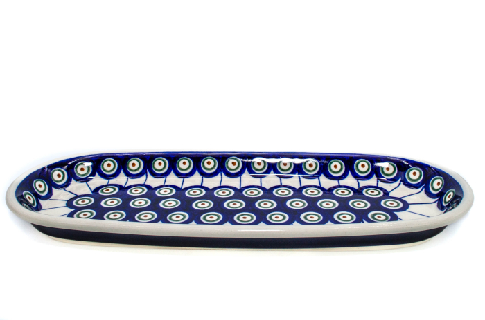 Platou oval pentru servire Peacock Eyes, ceramica smaltuita, pictat manual, 11,1 x 28,3 cm [6]