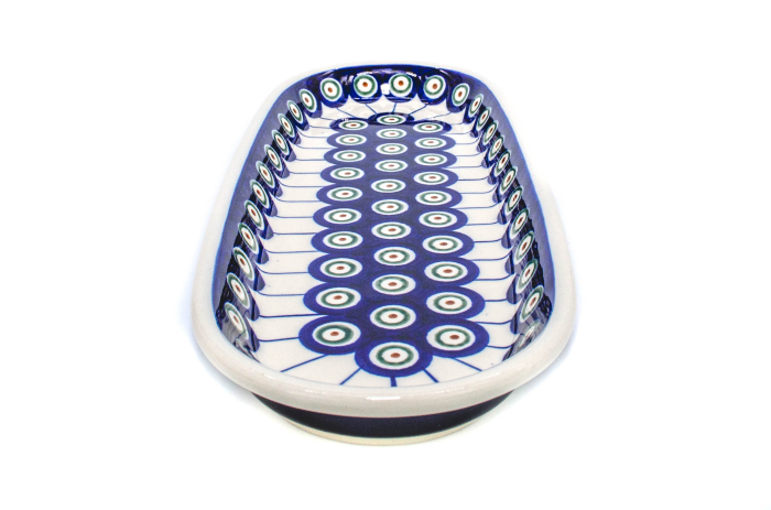Platou oval pentru servire Peacock Eyes, ceramica smaltuita, pictat manual, 11,1 x 28,3 cm [5]