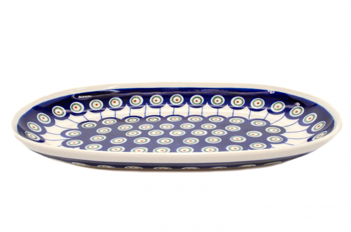 Platou oval pentru servire Peacock Eyes, ceramica smaltuita, pictat manual, 16,8 x 27,3 cm [2]