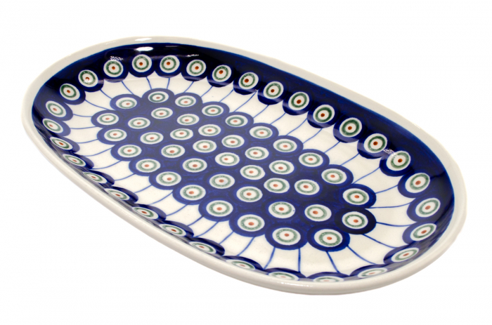 Platou oval pentru servire Peacock Eyes, ceramica smaltuita, pictat manual, 16,8 x 27,3 cm [3]