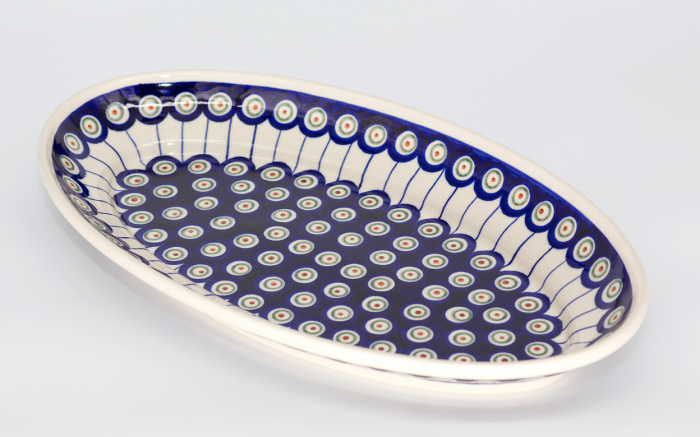 Platou oval pentru servire Peacock Eyes, ceramica smaltuita, pictat manual, 20,5x 36,0 cm [3]