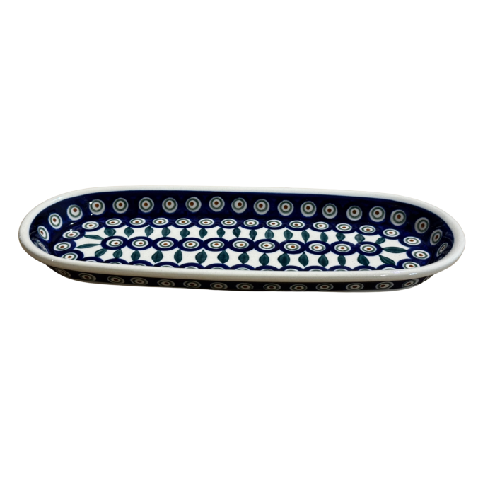 Platou oval pentru servire Peacock Tear Drops, ceramica smaltuita, pictat manual, 11,1 x 28,3 cm [3]