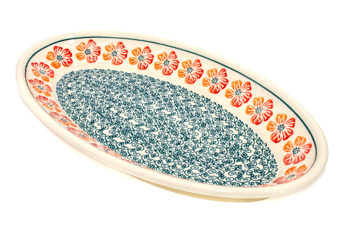 Platou oval pentru servire Poppy Rain, ceramica smaltuita, pictat manual, 15,7 x 27,0 cm [3]