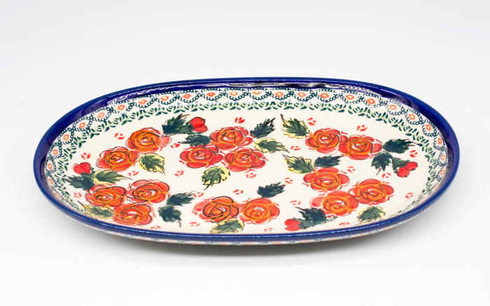 Platou oval pentru servire Roses, ceramica smaltuita, pictat manual, 16,8 x 27, 3 cm [2]