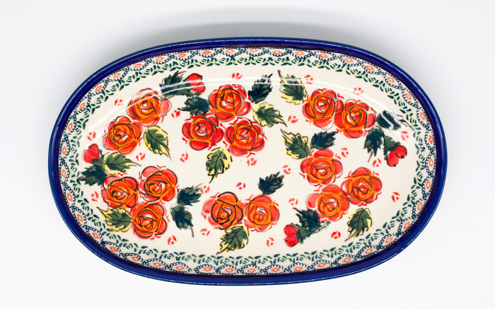Platou oval pentru servire Roses, ceramica smaltuita, pictat manual, 16,8 x 27, 3 cm [3]