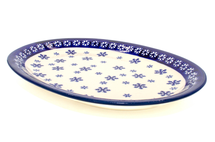 Platou oval pentru servire Snowflakes, ceramica smaltuita, pictat manual, 22,1 x 29,1cm [4]