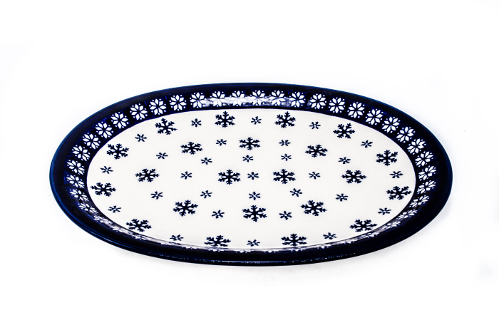 Platou oval pentru servire Snowflakes, ceramica smaltuita, pictat manual, 22,1 x 29,1cm [2]