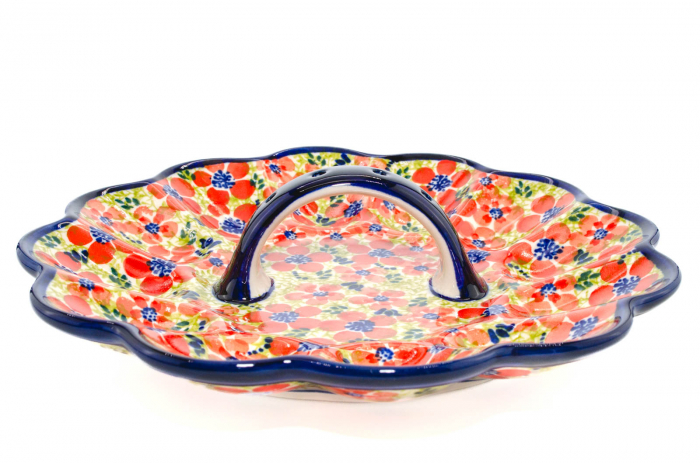 Platou cu maner pentru oua Fire Poppies, ceramica smaltuita, pictat manual, 24,0 cm [3]