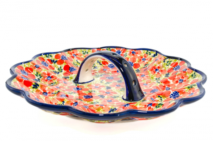 Platou cu maner pentru oua Fire Poppies, ceramica smaltuita, pictat manual, 24,0 cm [4]
