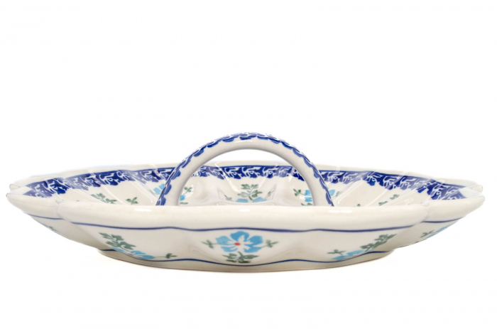 Platou cu maner pentru oua Forget-me-nots, ceramica smaltuita, pictat manual, 24,0 cm [5]
