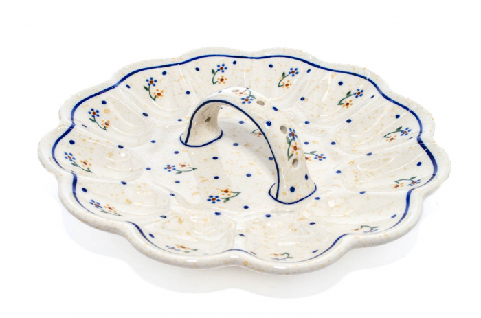 Platou cu maner pentru oua Little Flowers, ceramica smaltuita, pictat manual, 24,0 cm [2]