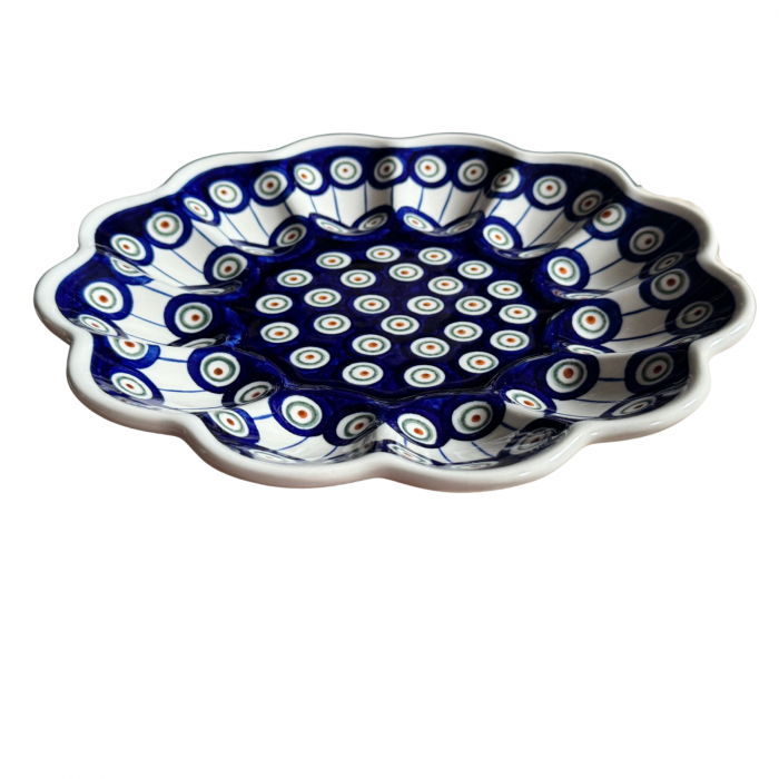 Platou pentru oua Peacock Eyes, ceramica smaltuita, pictat manual, 24,0 cm [7]