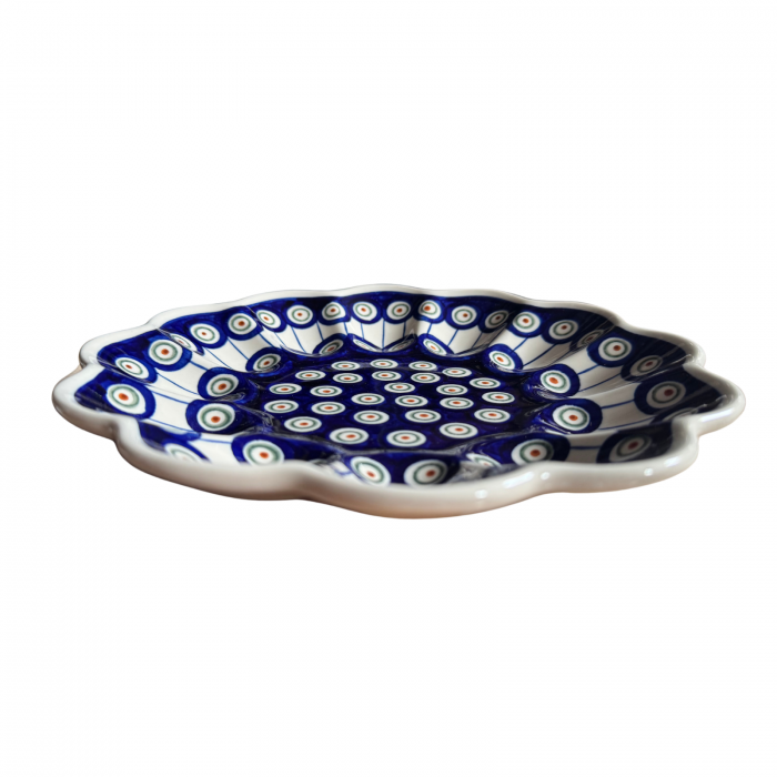 Platou pentru oua Peacock Eyes, ceramica smaltuita, pictat manual, 24,0 cm [3]