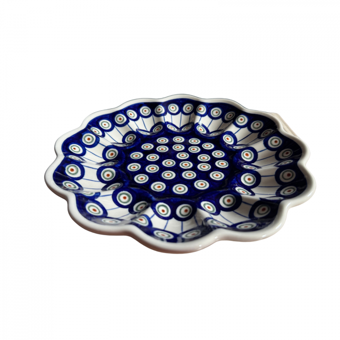 Platou pentru oua Peacock Eyes, ceramica smaltuita, pictat manual, 24,0 cm [2]