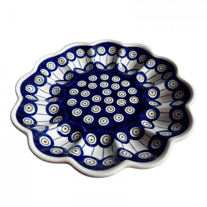 Platou pentru oua Peacock Eyes, ceramica smaltuita, pictat manual, 24,0 cm [6]