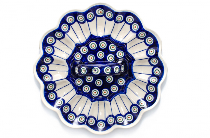 Platou cu maner pentru oua Peacock Eyes, ceramica smaltuita, pictat manual, 24,0 cm [3]