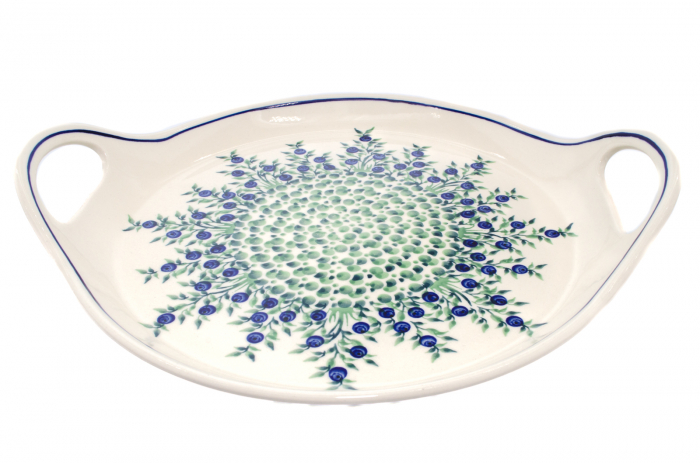 Platou rotund cu manere pentru servire Berries, ceramica smaltuita, pictat manual, 28,5 / 33,0 cm [4]