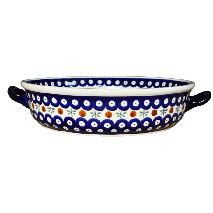 Platou rotund cu manere pentru servire Blue Eyes Festive, ceramica smaltuita, pictat manual, 31,5 x 6,7 cm, volum 1,7 L [2]