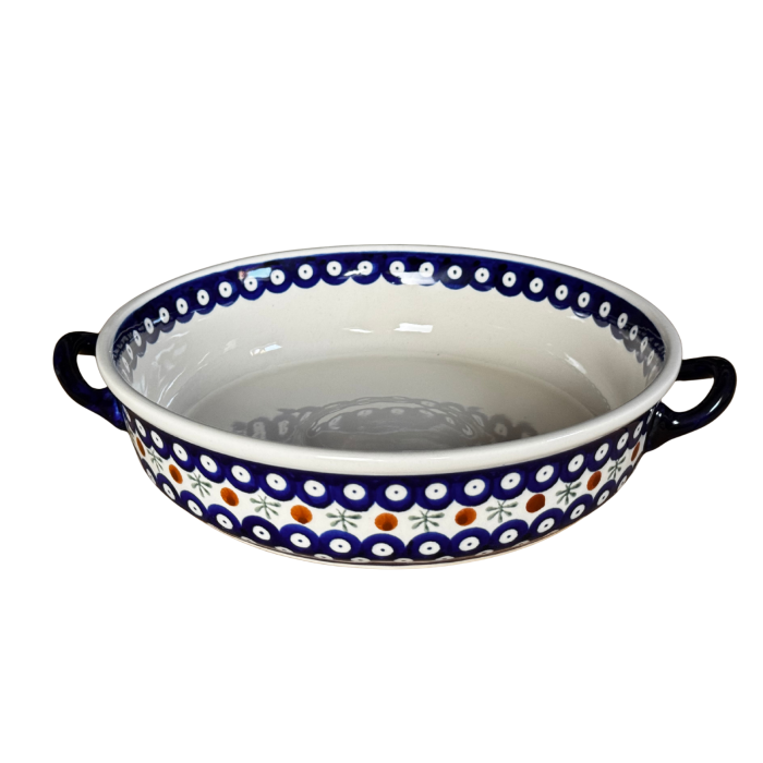 Platou rotund cu manere pentru servire Blue Eyes Festive, ceramica smaltuita, pictat manual, 31,5 x 6,7 cm, volum 1,7 L [3]
