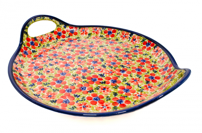Platou rotund cu manere pentru servire Fire Poppies, ceramica smaltuita, pictat manual, 28,5 / 33,0 cm [3]