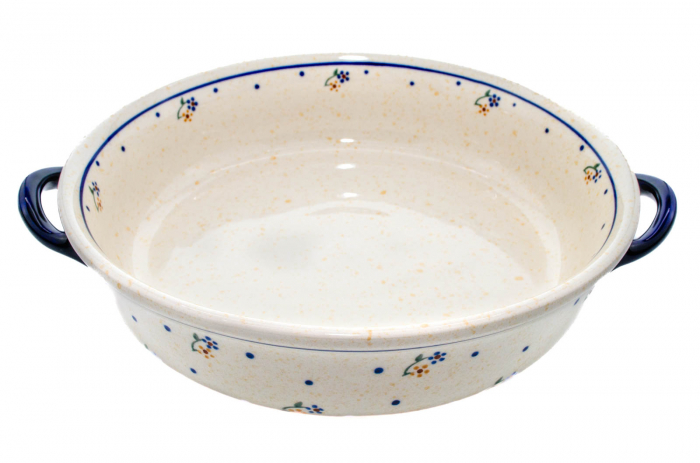 Platou rotund cu manere pentru servire Little Flowers, ceramica smaltuita, pictat manual, 31,5 x 6,7 cm, volum 1,7 L [3]