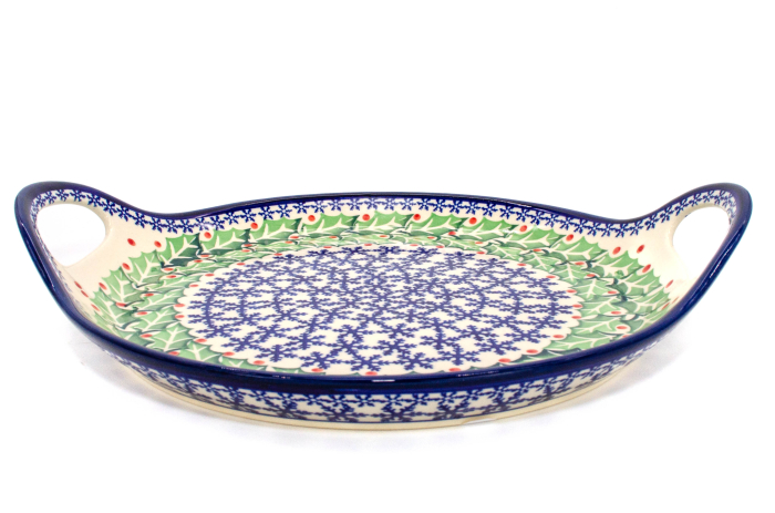 Platou rotund cu manere pentru servire Mistletoe, ceramica smaltuita, pictat manual, 28,5 / 33,0 cm [4]