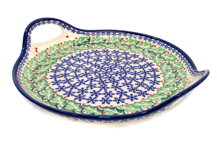Platou rotund cu manere pentru servire Mistletoe, ceramica smaltuita, pictat manual, 28,5 / 33,0 cm [2]