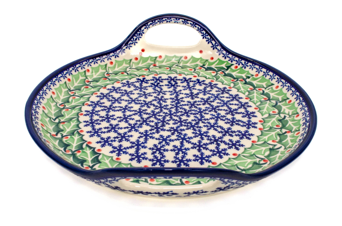 Platou rotund cu manere pentru servire Mistletoe, ceramica smaltuita, pictat manual, 28,5 / 33,0 cm [6]