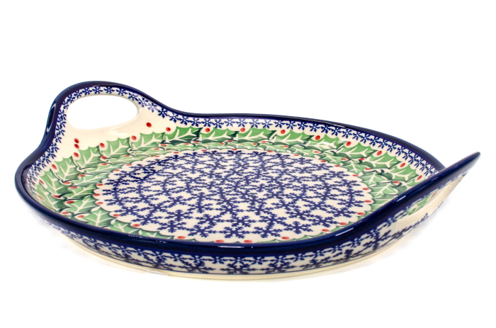 Platou rotund cu manere pentru servire Mistletoe, ceramica smaltuita, pictat manual, 28,5 / 33,0 cm [3]