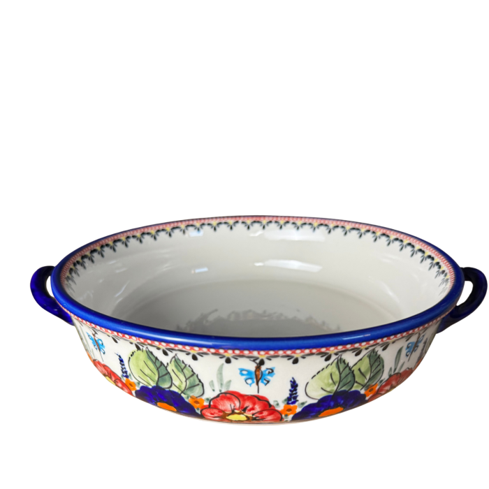 Platou rotund cu manere pentru servire Poppy Fountain, ceramica smaltuita, pictat manual [3]