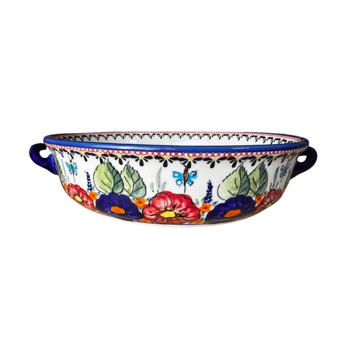 Platou rotund cu manere pentru servire Poppy Fountain, ceramica smaltuita, pictat manual [4]