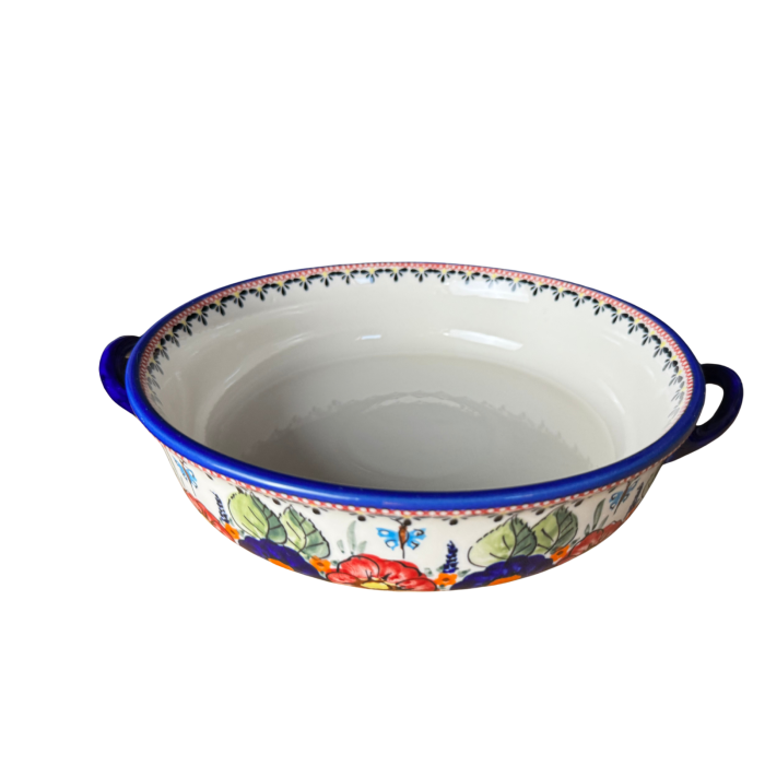 Platou rotund cu manere pentru servire Poppy Fountain, ceramica smaltuita, pictat manual [5]