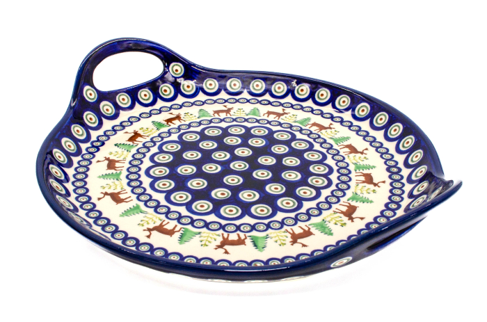 Platou rotund cu manere pentru servire Reindeer, ceramica smaltuita, pictat manual, 28,5 / 33,0 cm [2]