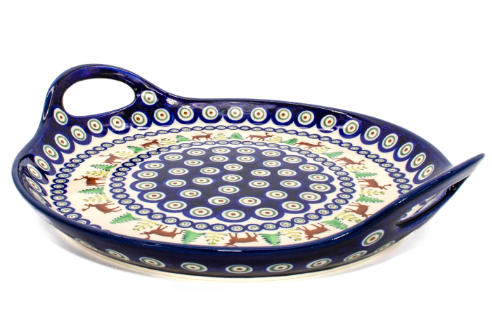Platou rotund cu manere pentru servire Reindeer, ceramica smaltuita, pictat manual, 28,5 / 33,0 cm [3]
