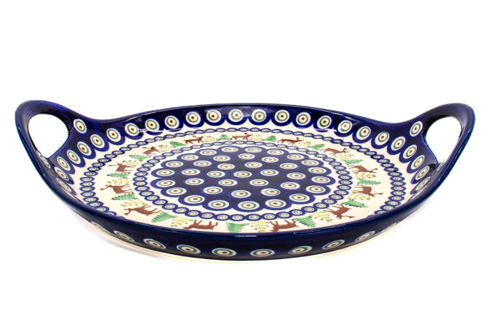 Platou rotund cu manere pentru servire Reindeer, ceramica smaltuita, pictat manual, 28,5 / 33,0 cm [4]