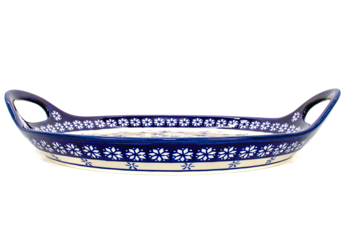 Platou rotund cu manere pentru servire Snowflakes, ceramica smaltuita, pictat manual, 28,5 / 33,0 cm [4]