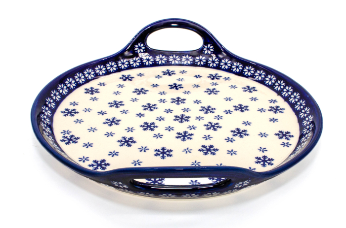 Platou rotund cu manere pentru servire Snowflakes, ceramica smaltuita, pictat manual, 28,5 / 33,0 cm [2]