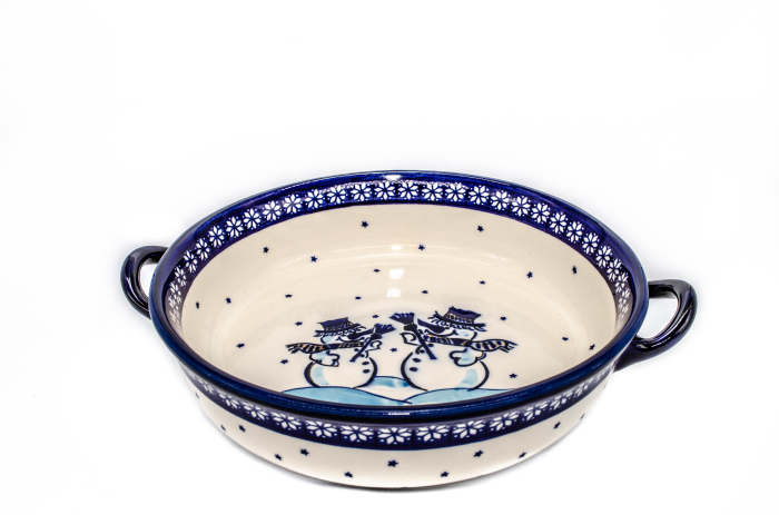 Platou rotund cu manere pentru servire Snowman Pair, ceramica smaltuita, pictat manual, 31,5 x 6,7 cm, volum 1,7 L [2]