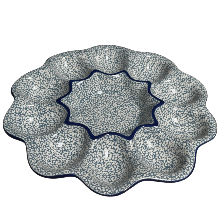 Platou rotund pentru oua Blue Sea , ceramica smaltuita, pictat manual [2]