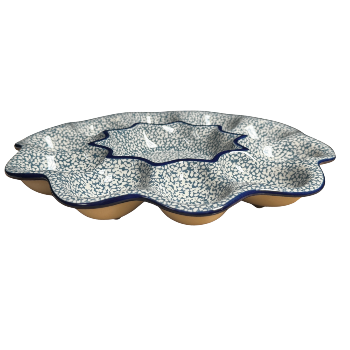 Platou rotund pentru oua Blue Sea , ceramica smaltuita, pictat manual [3]