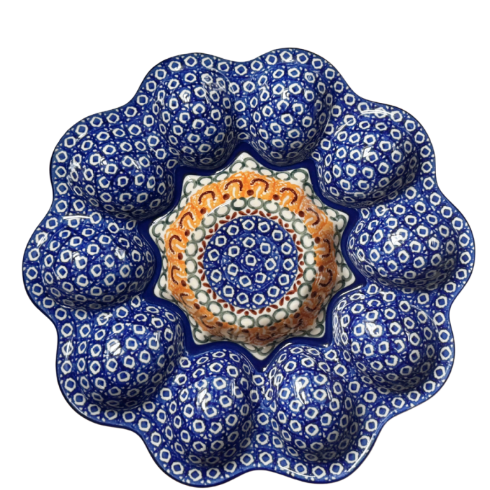 Platou rotund pentru oua Morning Sunrise , ceramica smaltuita, pictat manual [4]