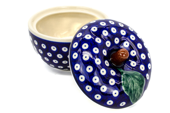 Bomboniera / Recipient cu capac in forma de mar Blue Eyes, ceramica smaltuita, pictat manual, 12,1 x 12,5 cm [2]