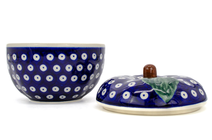 Bomboniera / Recipient cu capac in forma de mar Blue Eyes, ceramica smaltuita, pictat manual, 12,1 x 12,5 cm [4]