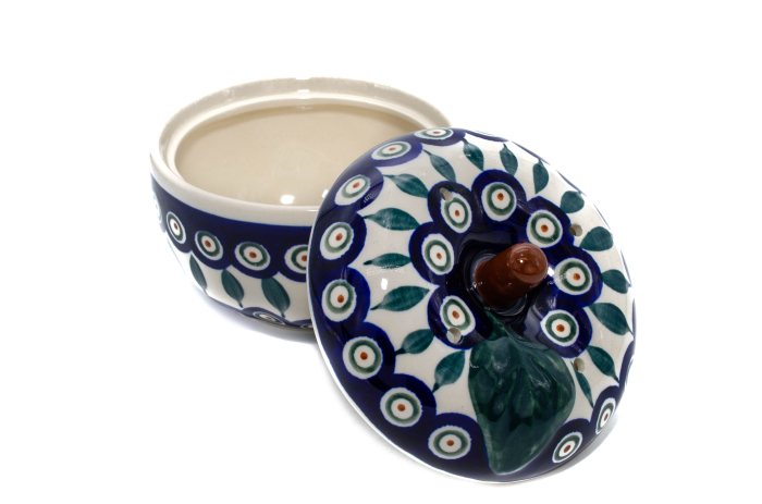 Recipient cu capac in forma de mar cu orificii Peacock Tear Drops, ceramica smaltuita, pictat manual, 12,1 x 12,5cm [3]