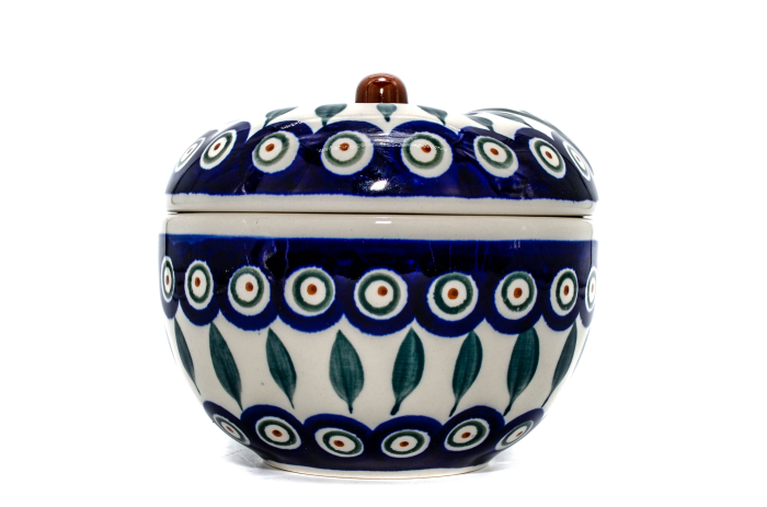 Recipient cu capac in forma de mar cu orificii Peacock Tear Drops, ceramica smaltuita, pictat manual, 12,1 x 12,5cm [2]