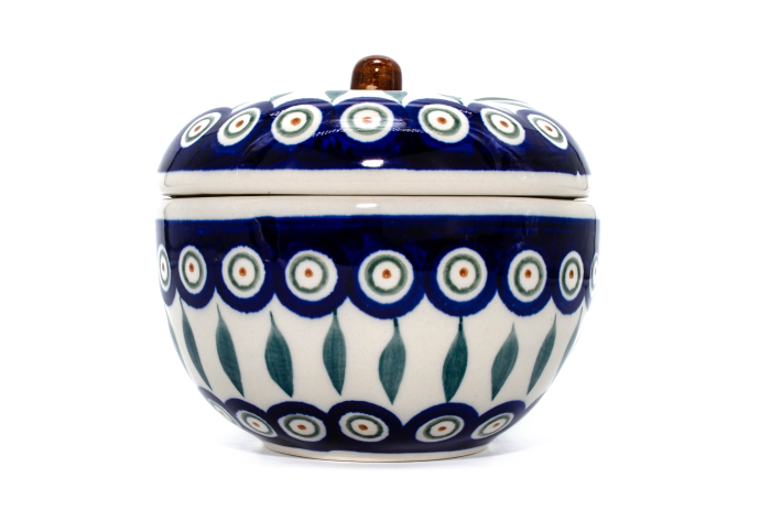 Recipient cu capac in forma de mar Peacock Tear Drops, ceramica smaltuita, pictat manual, 12,1 x 12,5cm [2]